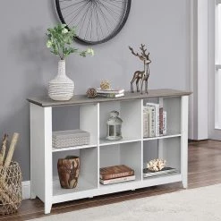 Finley 29.5 in. White/Gray Oak 6-Shelf Standard Bookcase by SAINT BIRCH -Basicwise Online Shop white gray oak saint birch bookcases bookshelves sbfl4325bkwg 31 1000