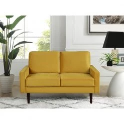 Marie Collection 32.1 Yellow Loveseat with Polyester Upholstered Straight Arms by Lifestyle Solutions -Basicwise Online Shop yellow lifestyle solutions loveseats lsmlls2km2590 31 1000